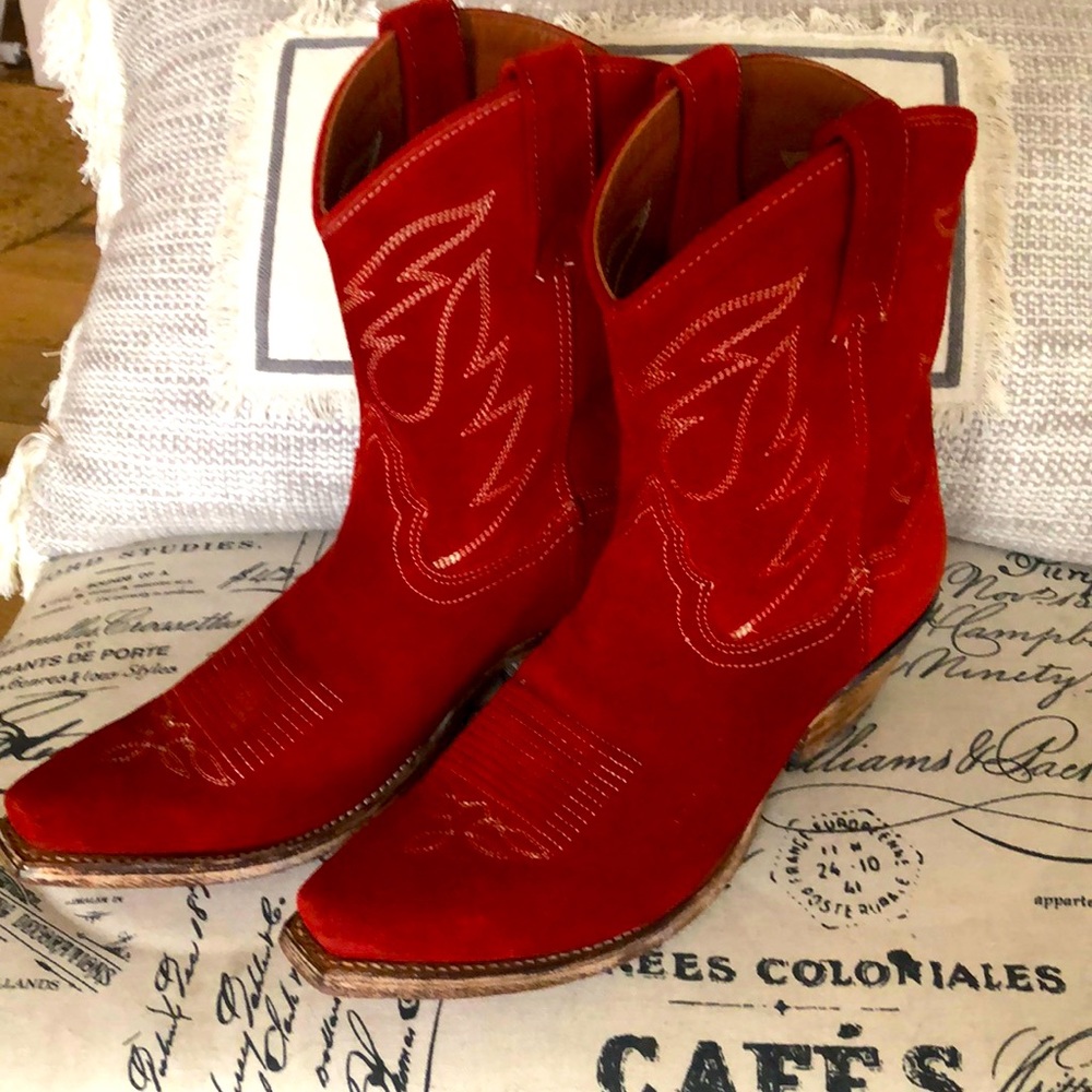 Dan Post red suede cowboy boots